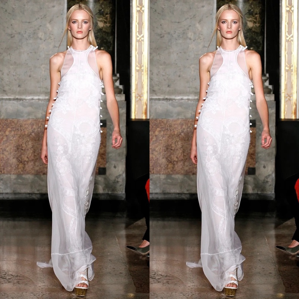 RARE VINTAGE EMILIO PUCCI SS13 RUNWAY DRAGON BEADED GOWN TWO PIECE Sz 4